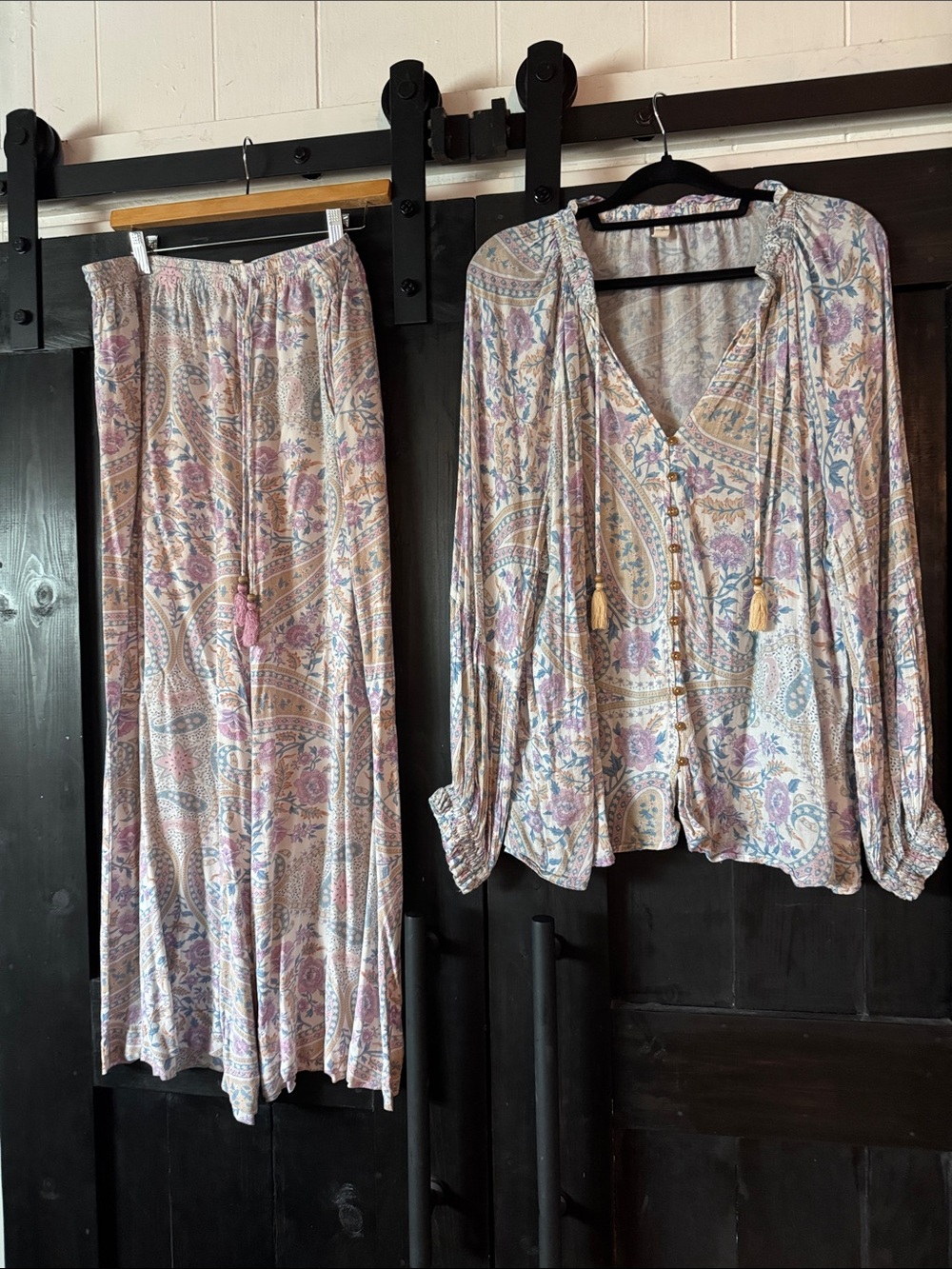 Spell Floral Peasant Top in Light Blue and Pink